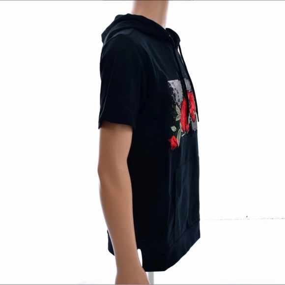 MEN’S ROSE PATCH FRENCH TERRY HOODIE-BLACK - Picture 2 of 3